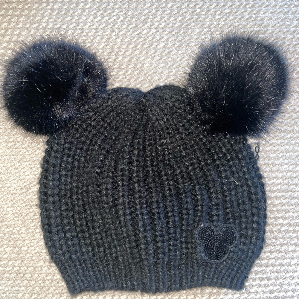 Disney Black Knit Minnie Mouse Beanie with Pom-Poms